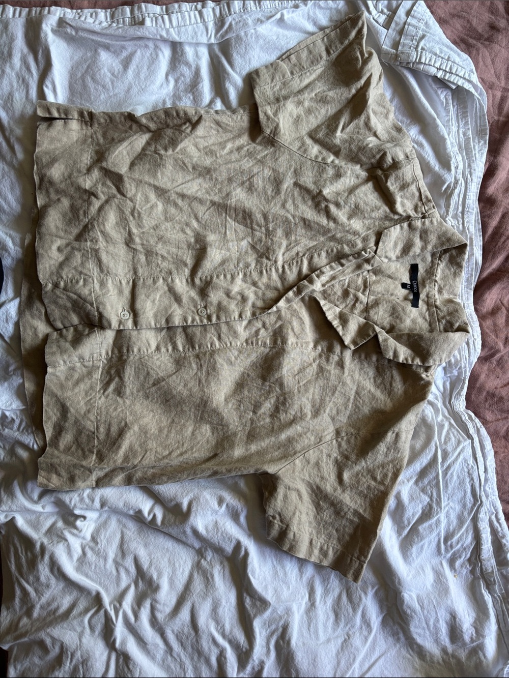 Quince Short-Sleeve Linen Shirt Jacket in Light Tan